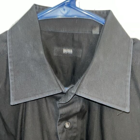 Hugo Boss button down BLACK Shirt 100% Cotton shirt pointed collar French Cuff - Picture 2 of 5